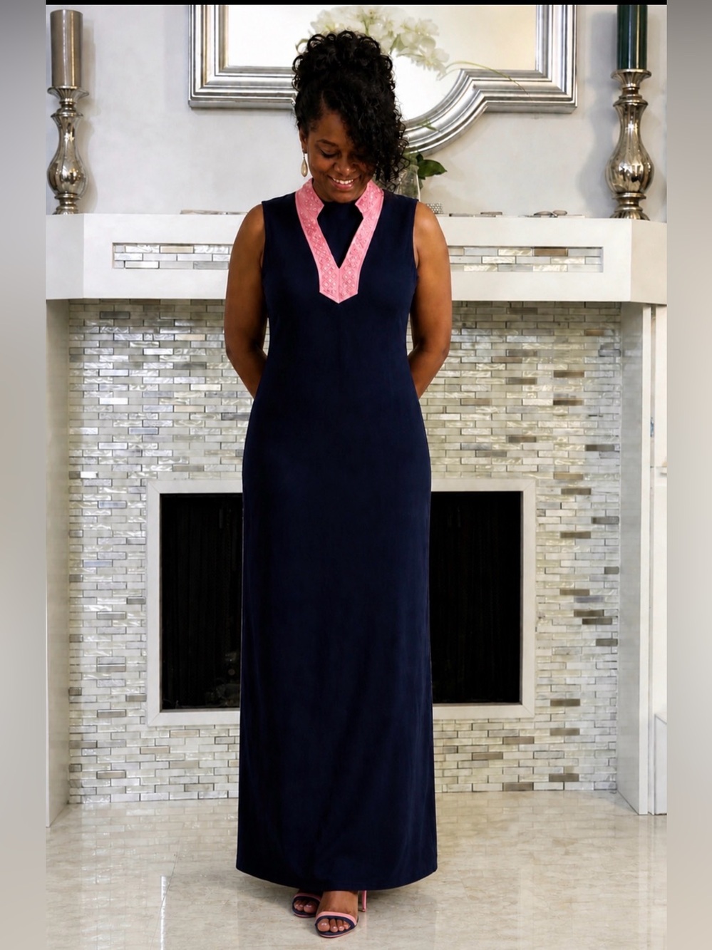 Sail to Sable Navy 100% Silk maxi  Garment size XL